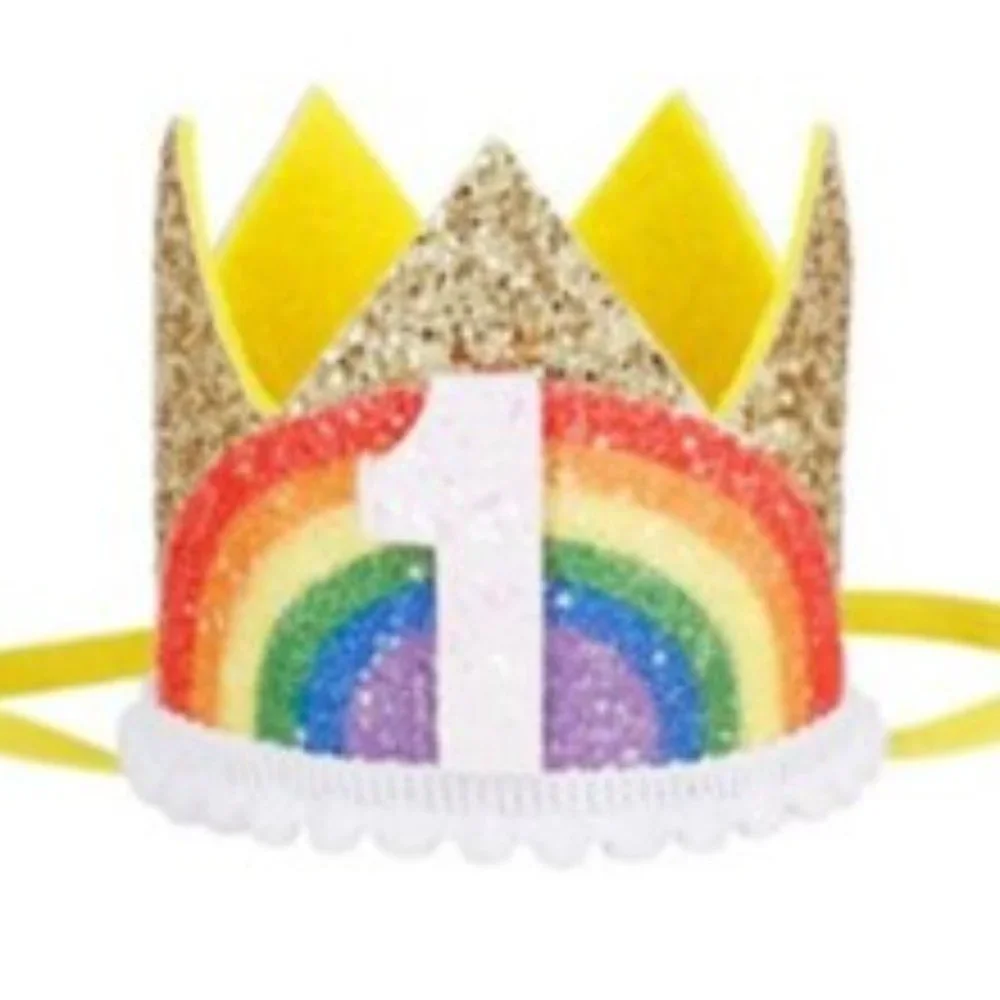 Gold Rainbow Crown Smash Cake Birthday Crown Headband Caterpillar Cocomelon Hat